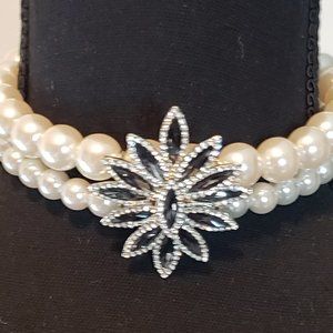 White Faux Pearl Statement Choker Necklace